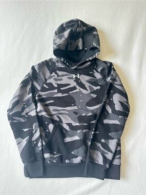 Under Armour Boys Rival Printed Hoodie Youth Large Gray Black Camo Pullover